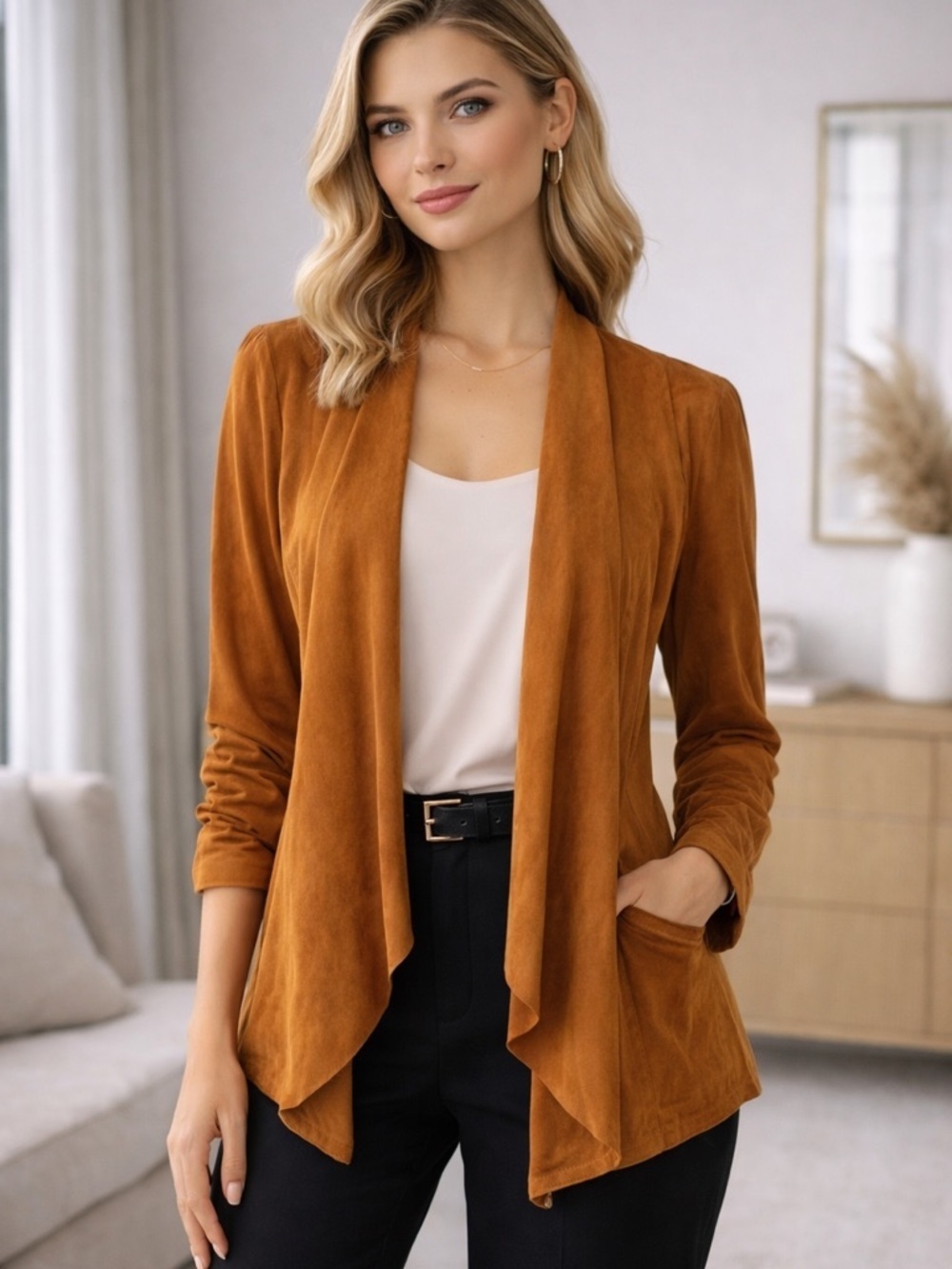 Hutch Rust Open Front Blazer Jacket XS Lightweight Chic